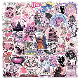 50Pcs Divination Theme Waterproof PVC Pink Witch Sticker Labels, Self-adhesion, for Suitcase, Skateboard, Refrigerator, Helmet, Mobile Phone Shell