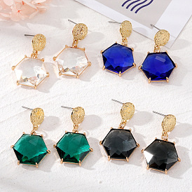 Hexagonal Crystal Earrings - Transparent Geometric Statement Studs for Women