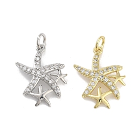 Rack Plating Brass Clear Cubic Zirconia Pendants, with Jump Ring, Long-Lasting Plated, Lead Free & Cadmium Free, Starfish