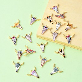 20Pcs 10 Styles Printed Alloy Pendants, with Enamel, Light Gold, Cattle Head