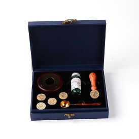 Wax Seal Stamp Set, with Brass Head & Wooden Handle, Iron Spool, Candles & Glass Bottle with Wax, for Invitations Cards Letters Envelope, with Packaging Box & Bag