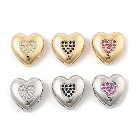 Brass Micro Pave Cubic Zirconia Slide Charms, Long-Lasting Plated, Heart