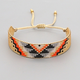 Triangle Loom Pattern Miyuki Seed Beads Bracelets for Women, Adjustable Nylon Cord Braided Bead Bracelets