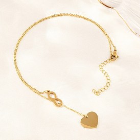 Регулируемый 304 кулон-лариата в виде сердца-бесконечности из нержавеющей стали, ионное покрытие (ip), долговечный