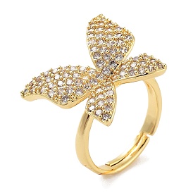 Butterfly Rack Plating Brass Micro Pave Cubic Zirconia Adjustable Rings for Women, Long-Lasting Plated, Lead Free & Cadmium Free