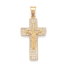 Easter 304 Stainless Steel Big Pendants, with Crystal Rhinestone, Crucifix Cross