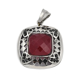 304 Stainless Steel Pendants, with Glass & Rhinestone, Square with Heart