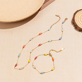 201 набор браслетов и ожерелий из прямоугольных звеньев цепи из нержавеющей стали и стекла для женщин