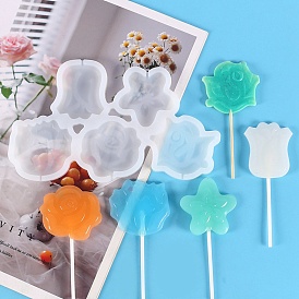 Flower Shape Food Grade Silicone Lollipop Molds, Fondant Molds, for DIY Edible Cake Topper, Chocolate, Candy, UV Resin & Epoxy Resin Jewelry Making