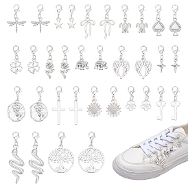 36 pcs 18 styles décorations de pendentif en alliage, avec alliage homard fermoirs pince, formes mixtes