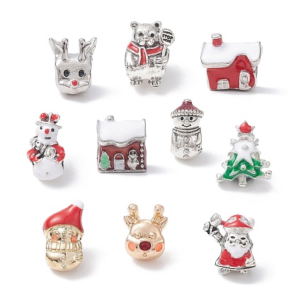 Christmas Theme Alloy Enamel European Beads, Large Hole Bead