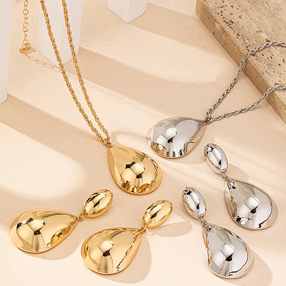 Комплекты из ожерелий из сплава с подвесками в форме капли и овала и серег-гвоздиков