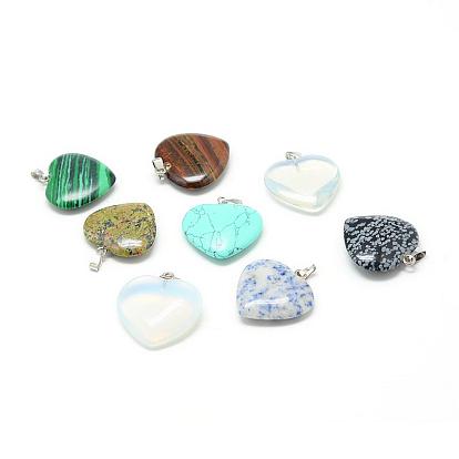 Gemstone Pendants, with Platinum Tone Brass Findings, Heart