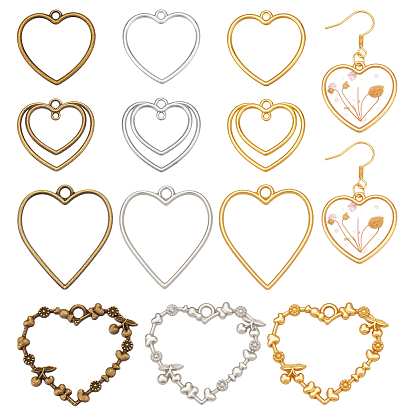 48 шт 12 стили подвески с открытой задней панелью из цинкового сплава, для diy уф смолы, эпоксидная смола, сердце