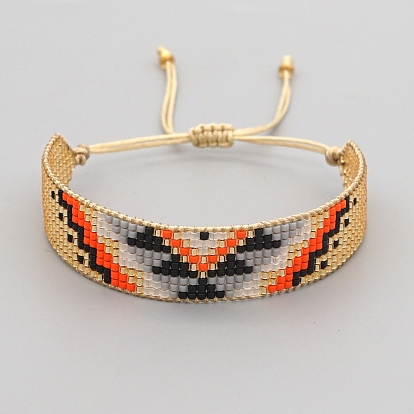 Triangle Loom Pattern Miyuki Seed Beads Bracelets for Women, Adjustable Nylon Cord Braided Bead Bracelets