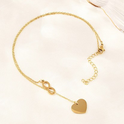 Регулируемый 304 кулон-лариата в виде сердца-бесконечности из нержавеющей стали, ионное покрытие (ip), долговечный