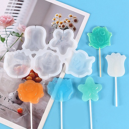 Flower Shape Food Grade Silicone Lollipop Molds, Fondant Molds, for DIY Edible Cake Topper, Chocolate, Candy, UV Resin & Epoxy Resin Jewelry Making