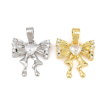Pendentifs en laiton zircon cubique transparent, noeud papillon avec breloques coeur