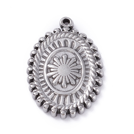 304 Edelstahl Anhänger, Oval mit Blume