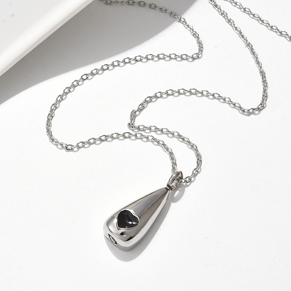 304 памятные ожерелья из нержавеющей стали в форме сердца и слезы с черной эмалью