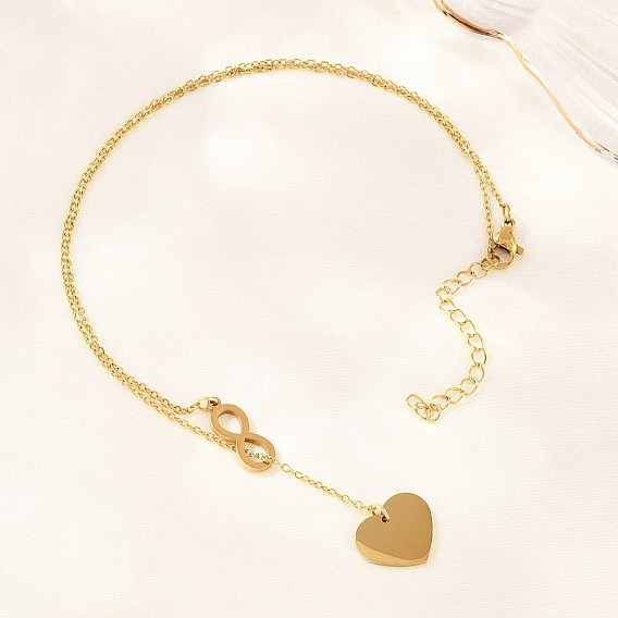 Регулируемый 304 кулон-лариата в виде сердца-бесконечности из нержавеющей стали, ионное покрытие (ip), долговечный