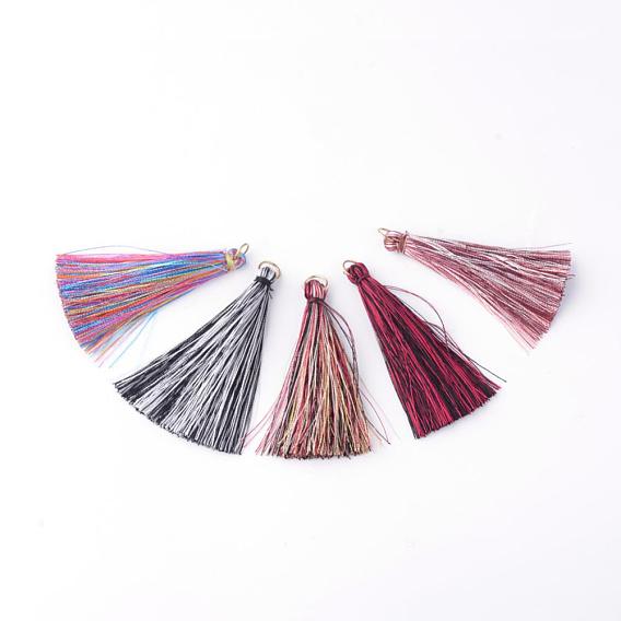 Nylon Thread Tassel Pendants Decoration, with Brass Findings, Golden