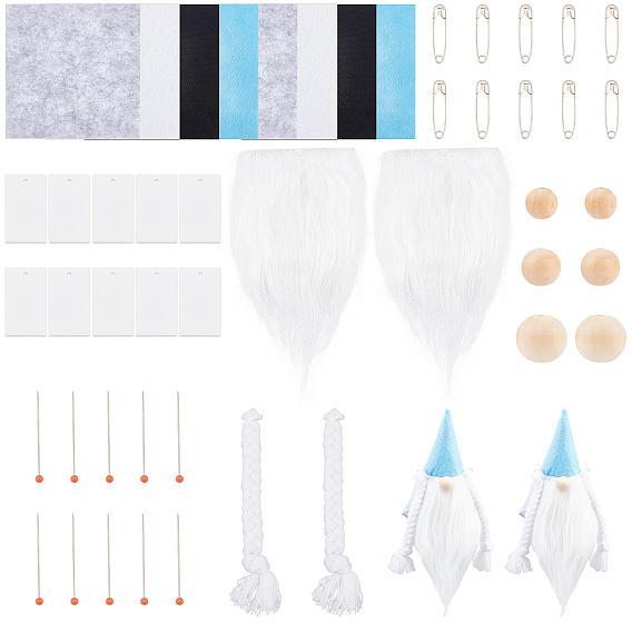 DIY Doll Making Kits, Including Artificial Wool Beards, Cotton Pigtail, Wood Beads, Paper Price Cards, Pins, Iron Brooch Findings, Felt Fabric