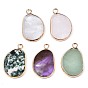 Natural Gemstone Pendants, with Golden Plated Brass Edge and Loop, Bean