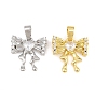 Brass Micro Pave Clear Cubic Zirconia Pendants, Bowknot with Heart Charms