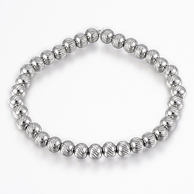 304 bracelets perles extensibles en acier inoxydable, ronde