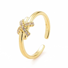 Открытое кольцо-манжета с прозрачным кубическим цирконием и бантом, украшения из латуни для женщин