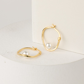 Simple U-shaped Women's Earrings with 14K Gold Plating and Freshwater Pearls