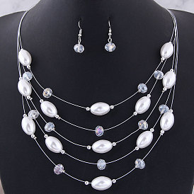 Chic Multi-layer Pearl Crystal Necklace and Earrings Set for Fashionable Look