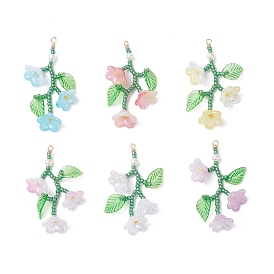 Подвески из стеклянных семян с цветами, с экологически чистой медной проволокой и акрилом