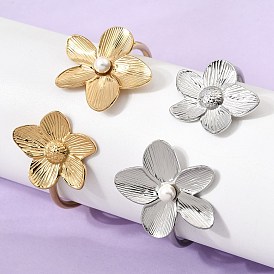 304 Браслеты-манжеты из нержавеющей стали и пластика с имитацией жемчуга, браслеты на концах для женщин, цветок