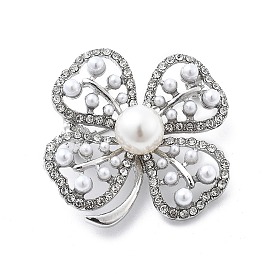 Alloy Brooch, with Rhinestone and ABS Imitation Pearl, Flower