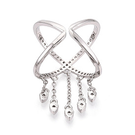 Кольца-манжеты из латуни с микропаве и прозрачными кубическими циркониями, X форму