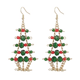 Glass Christmas Tree Pendants Dangle Earrings for Woman, Green