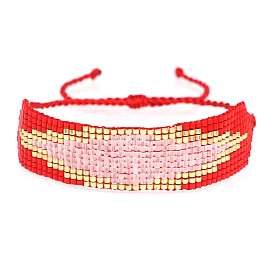 Miyuki Seed Braided Bead Bracelet, Rhombus with Evil Eye Friendship Bracelet for Women