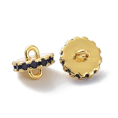 Eco-Friendly Brass Links Connectors, with Cubic Zirconia, Long-Lasting Plated, Real 18K Gold Plated, Flat Round