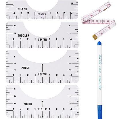 6Pcs Measurement Sewing Tailor Craft, PU Iron Soft Tape Measure & Disappearing Ink Fabric Marker Pen & PVC Multifunction Rulers