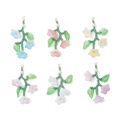 Подвески из стеклянных семян с цветами, с экологически чистой медной проволокой и акрилом