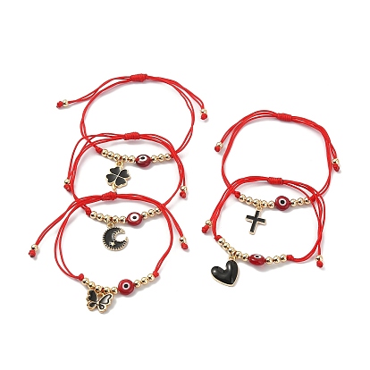 Alloy Charm Bracelet, Lampwork Evil Eye Braided Adjustable Bracelet with Nylon Cords