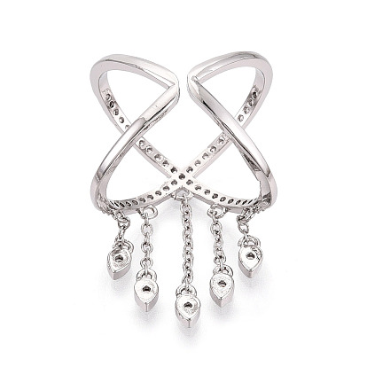 Кольца-манжеты из латуни с микропаве и прозрачными кубическими циркониями, X форму