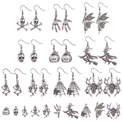 DIY Earrings Making, Brass Earring Hooks and Tibetan Style Alloy Pendants, Halloween Style