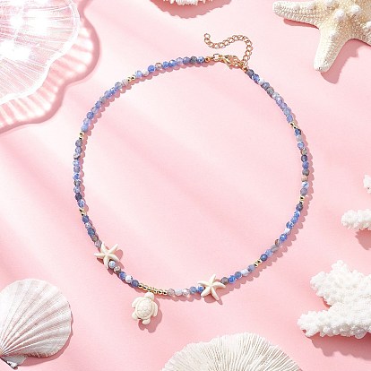 Летние ожерелья с подвесками в виде морских черепах из натуральных драгоценных камней, ограненных круглыми бусинами, окрашенной синтетической бирюзой, золотые