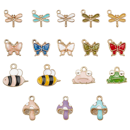 68Pcs 17 Style Light Gold Plated Alloy Pendants, with Enamel, Mixed Shapes