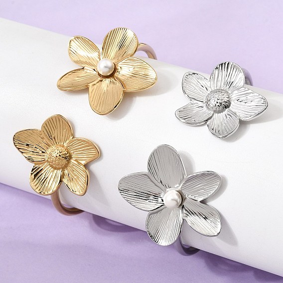 304 Браслеты-манжеты из нержавеющей стали и пластика с имитацией жемчуга, браслеты на концах для женщин, цветок