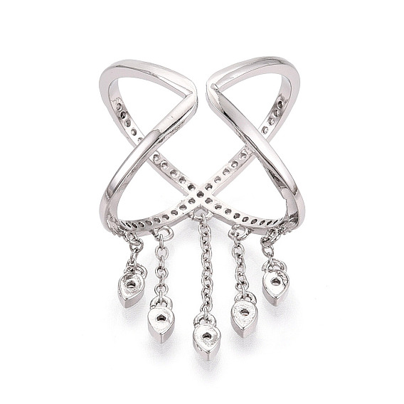 Кольца-манжеты из латуни с микропаве и прозрачными кубическими циркониями, X форму