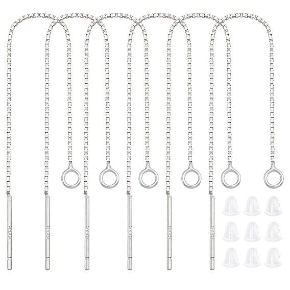 3 пары 925 фурнитура для сережек-гвоздиков из стерлингового серебра, со штампом 925 и петлями, нить, с 10 пластиковыми ушными гайками